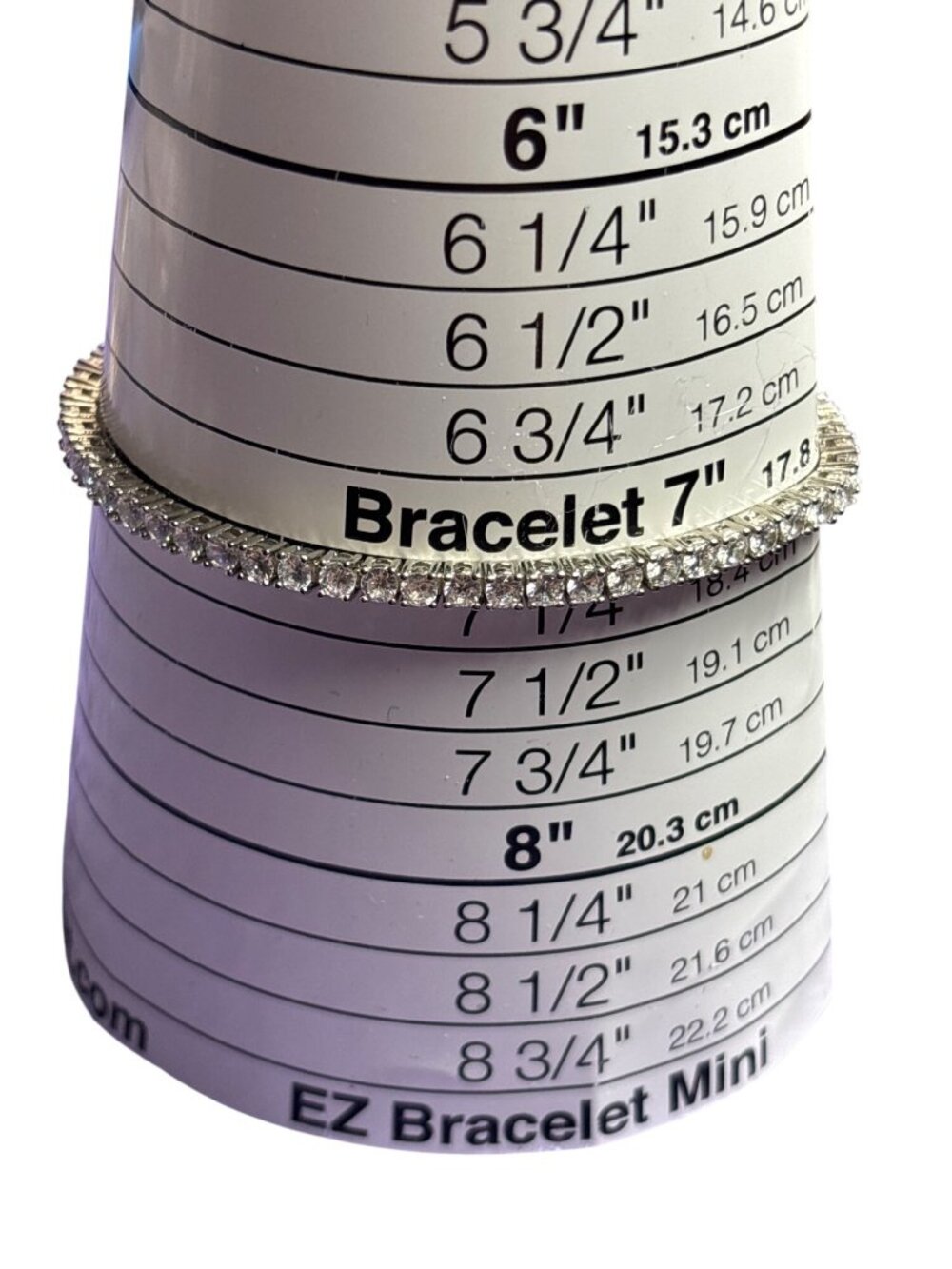 Silvertone Clear Rhinestone Tennis Bracelet 7 inches Long Fold Over Clasp